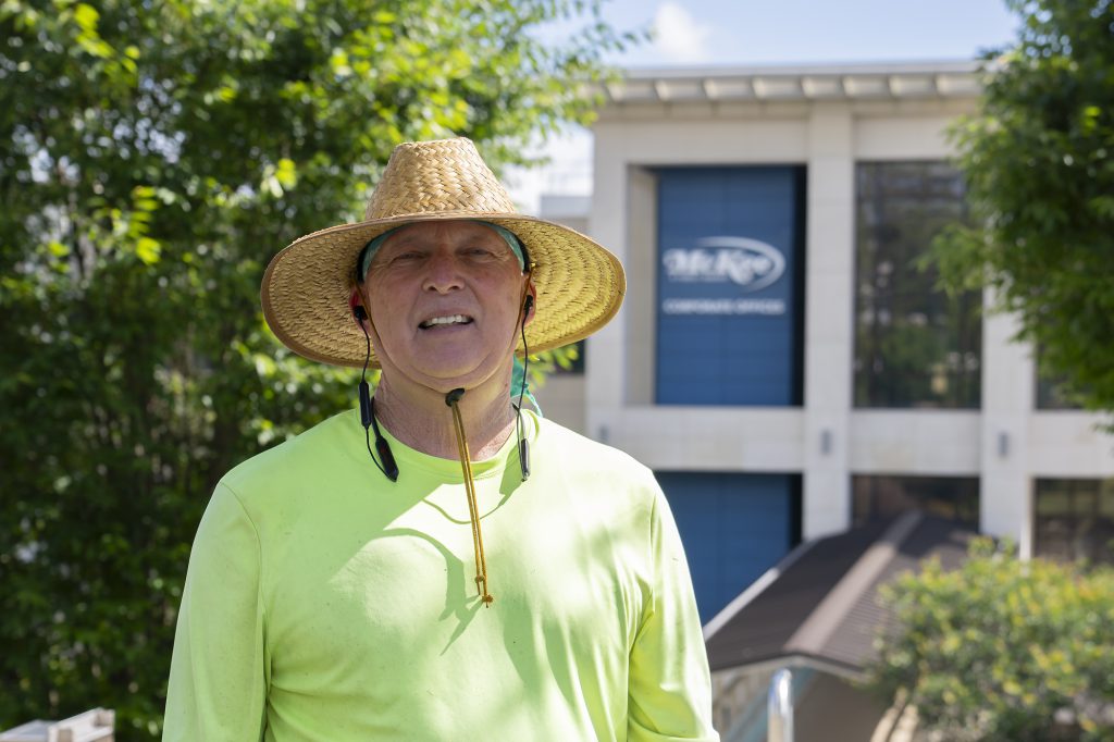 Steve Owens portrait in front of McKee building